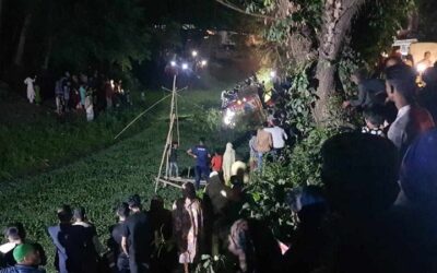 বাড়িতে নেমে গেলেন চালক, বাস নিয়ে খাদে পড়লেন হেলপার